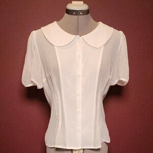 White Chiffon Blouse - Peter Pan Collar - Dolls Kill Size L